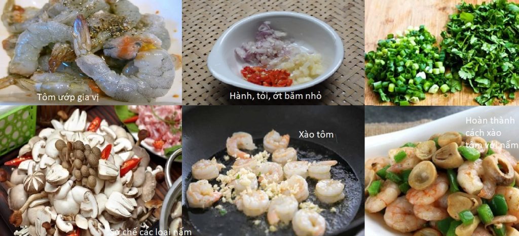 Tôm nõn xào nấm