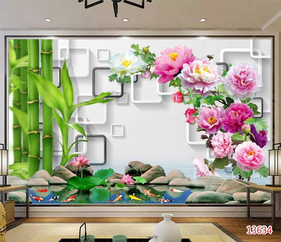 Tranh dán tường Hoa 3D Phòng khách BE050 - LINH ANH Deco
