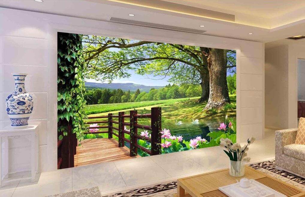 Tư vấn chọn tranh dán tường 3d phòng khách đẹp hợp phong thủy