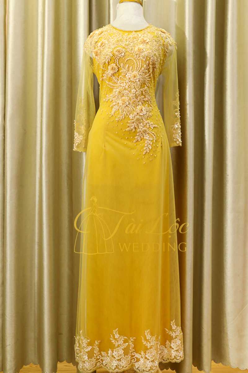Áo Dài Bà Sui Màu Vàng Vải Ren Cao Cấp - Tài Lộc Wedding