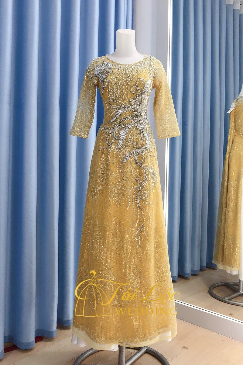 Áo Dài Bà Sui Màu Vàng Vải Ren Cao Cấp 4 Tà - Tài Lộc Wedding