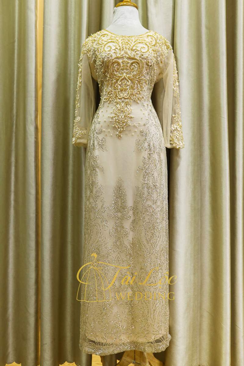 Áo Dài Bà Sui Màu Vàng Vải Ren Sang Trọng - Tài Lộc Wedding