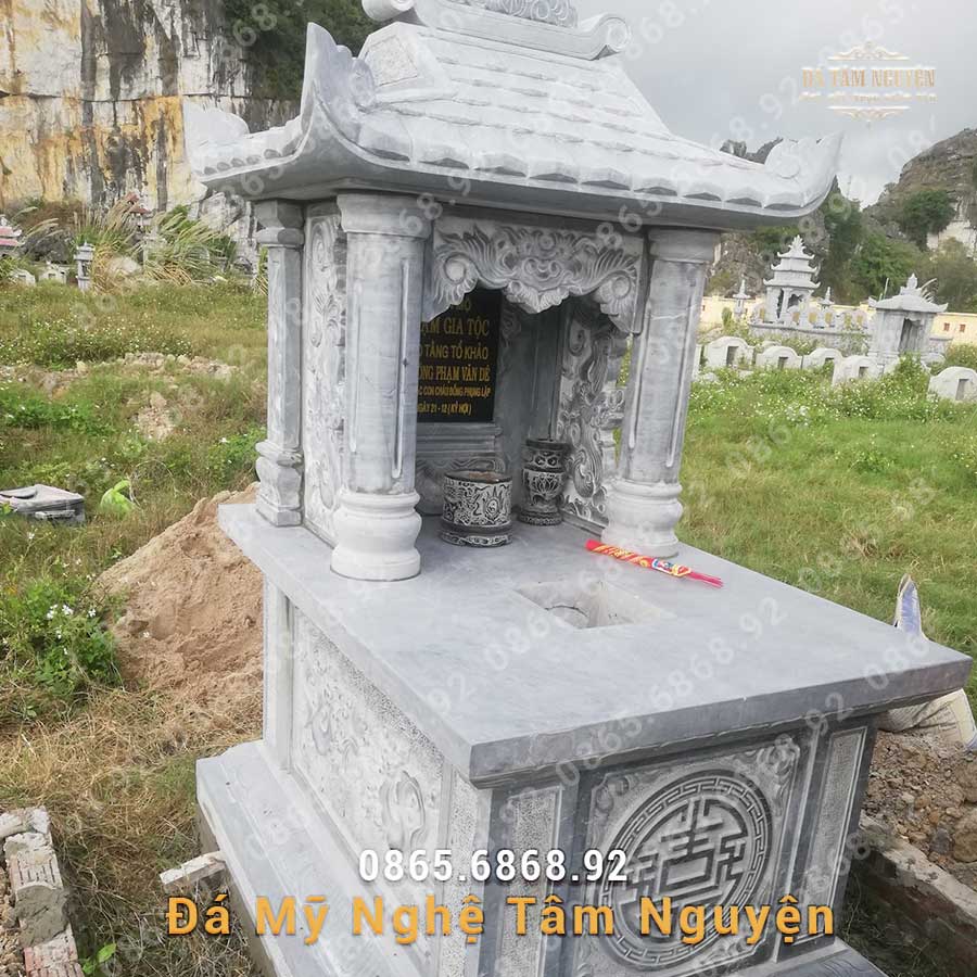 Mộ đá một mái hoa văn đơn giản đẹp