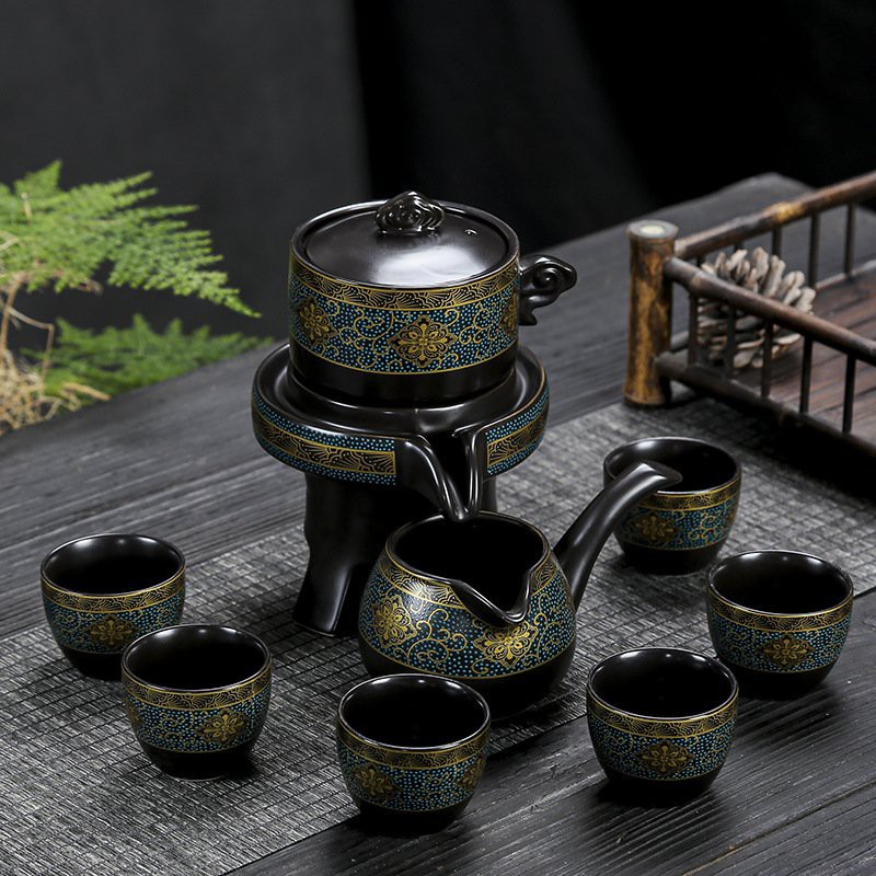 Bộ Ấm Chén Pha Trà Cối Xay - Xanh Đen Vàng (bao gồm 1 ấm trà, 6 chén trà và 1 bộ cối xay) kèm hộp quà tặng. | Shopee Việt Nam