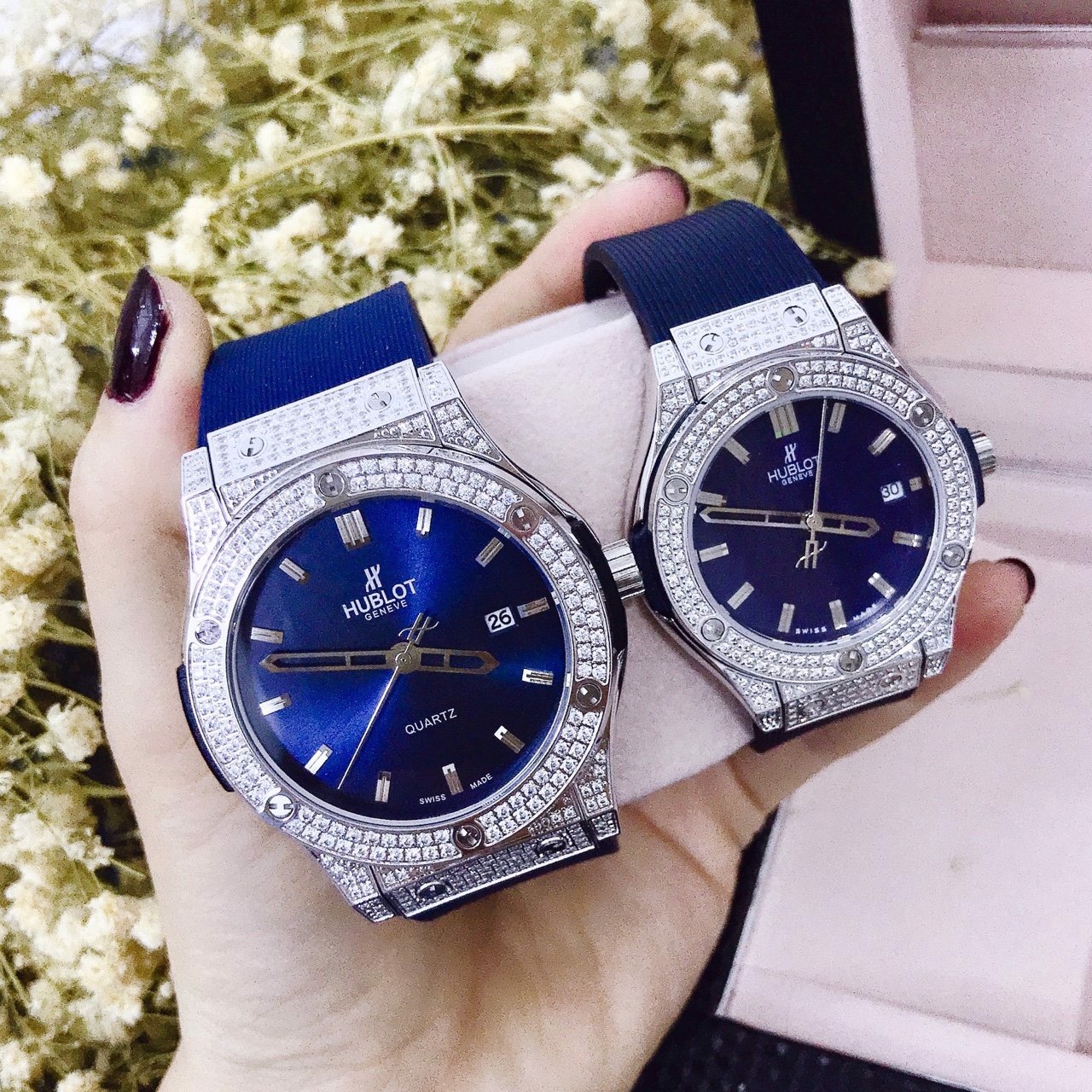 Đồng hồ Hublot đôi mặt xanh đính đá RoseGold cao cấp – FUDO VIỆT NAM